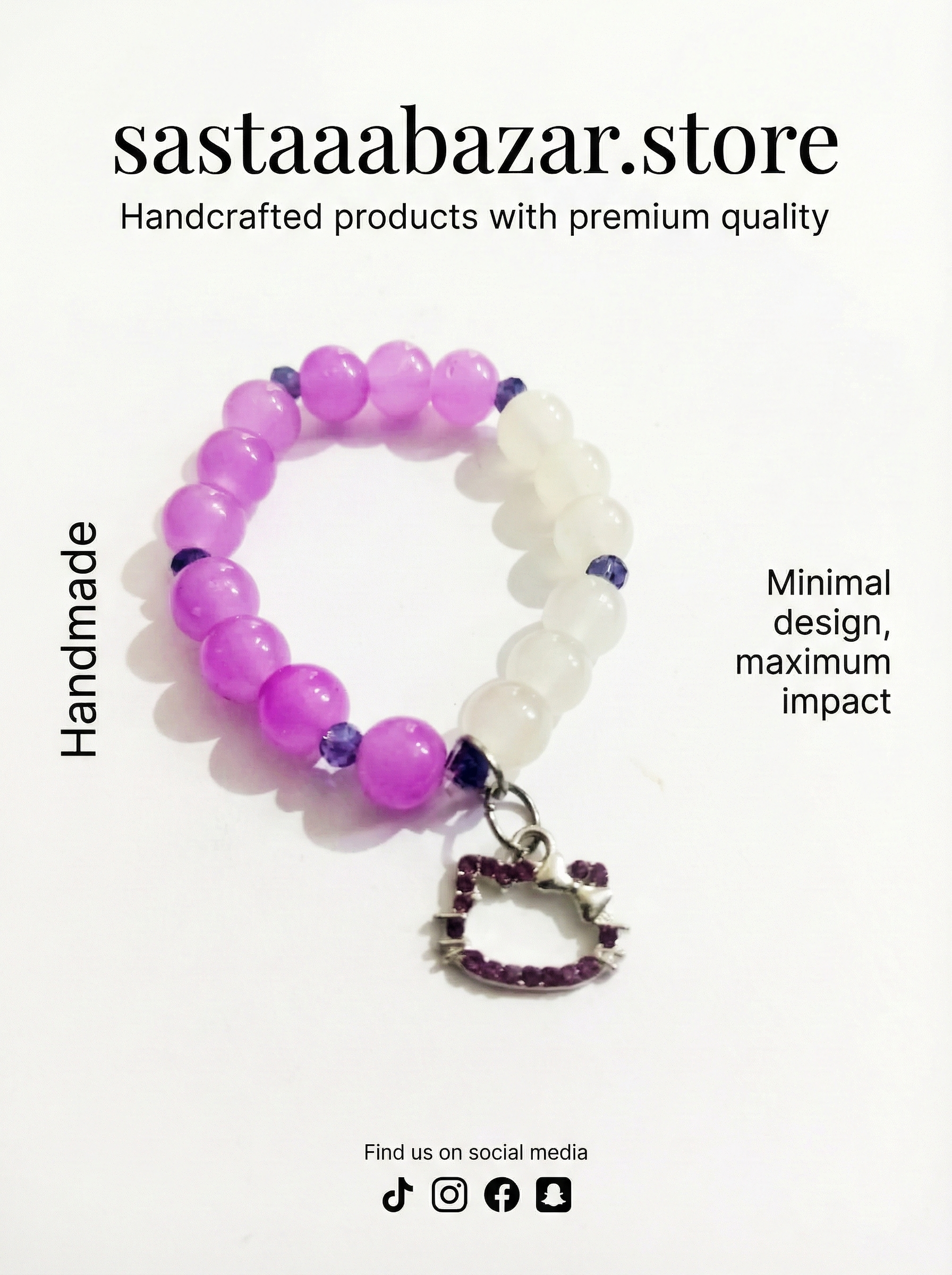 Lavender & White Crystal Heart Bracelet